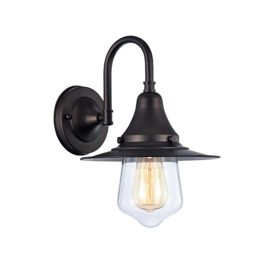60 Watt Wall Sconce with Metal Body and Glass Shade, Bronze and Clear
