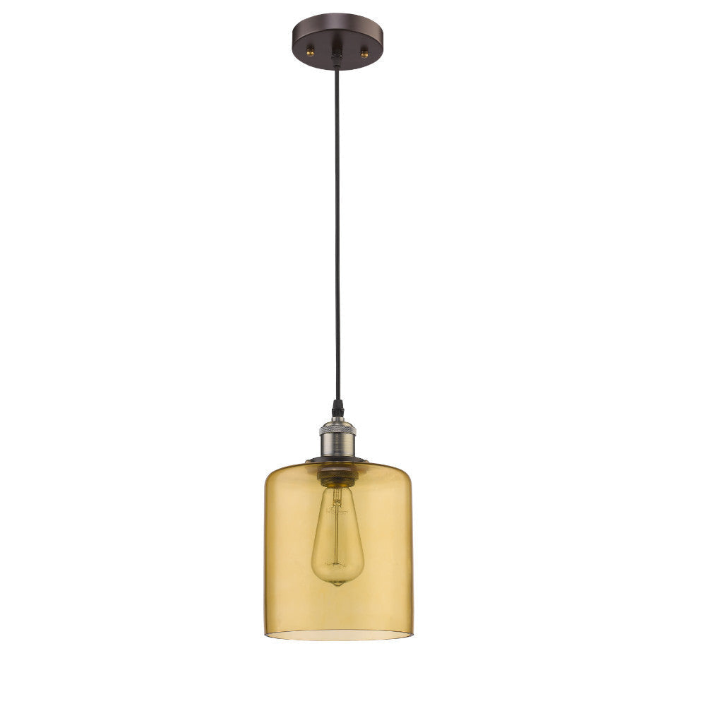 IRONCLAD Industrial-style 1 Light Rubbed Bronze Amber Glass Ceiling Mini Pendant