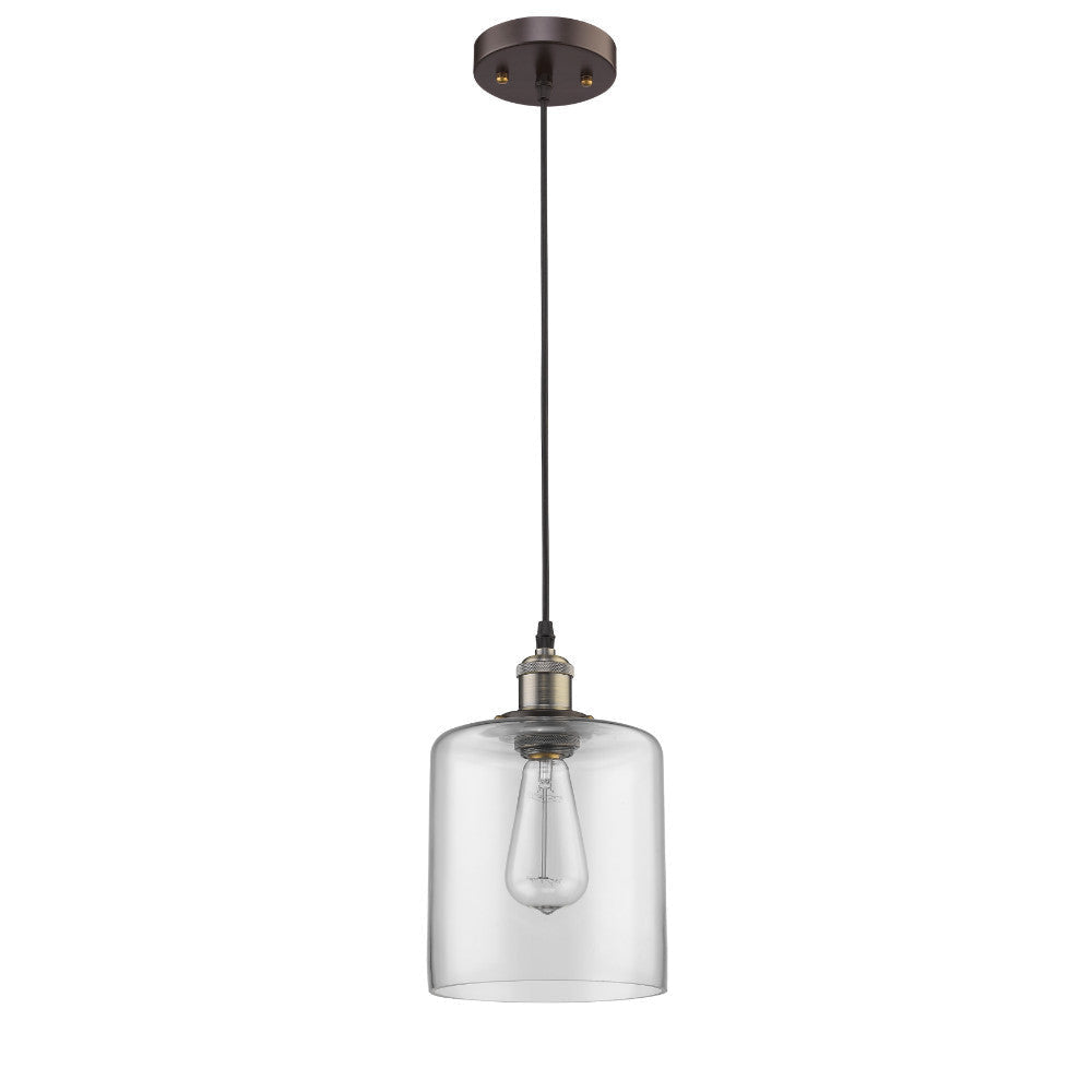 7 Inch Glass Shade Metal Pendant Light with Edison Bulb, Bronze