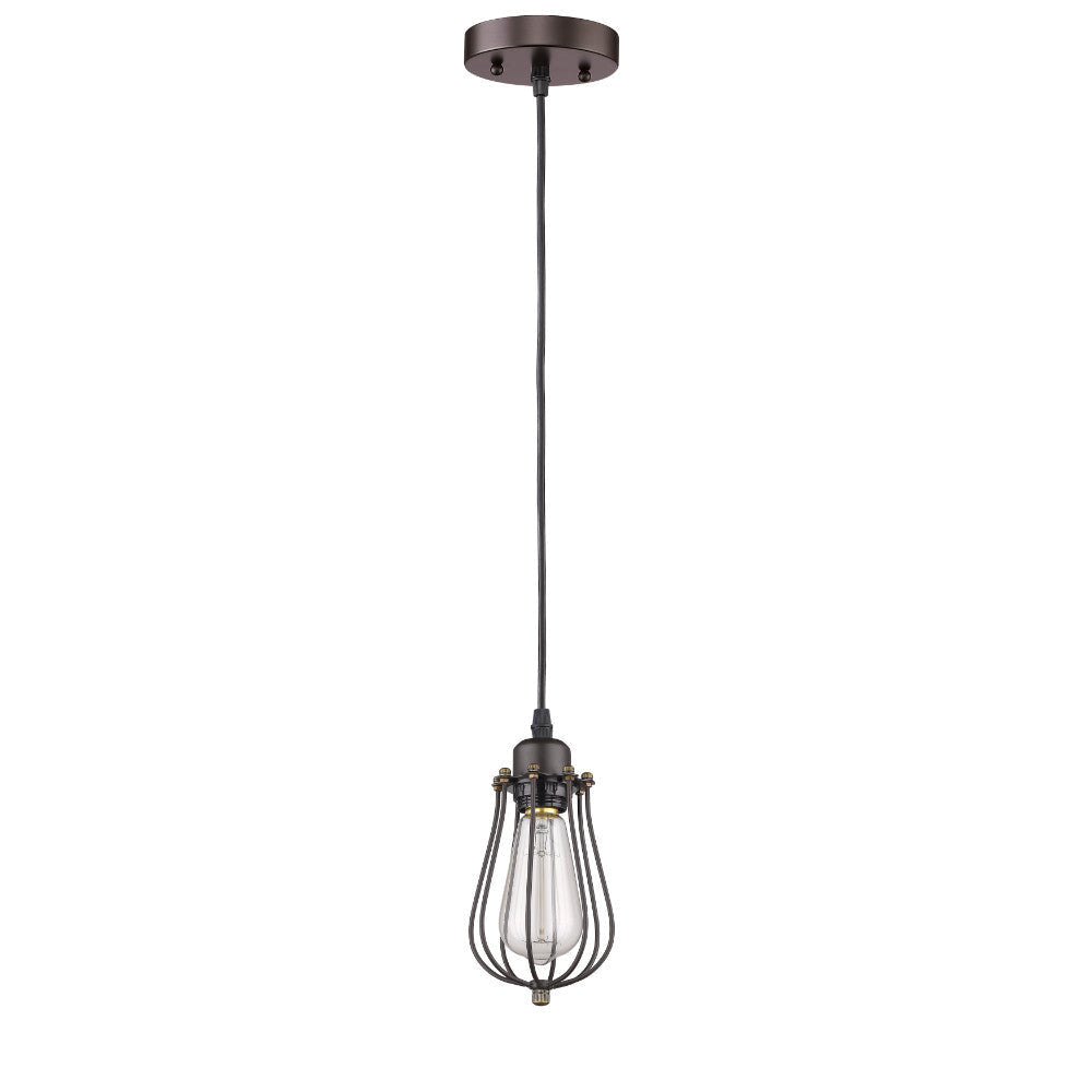 60 Watt Bulb Cage Metal Frame Pendant Light, Bronze