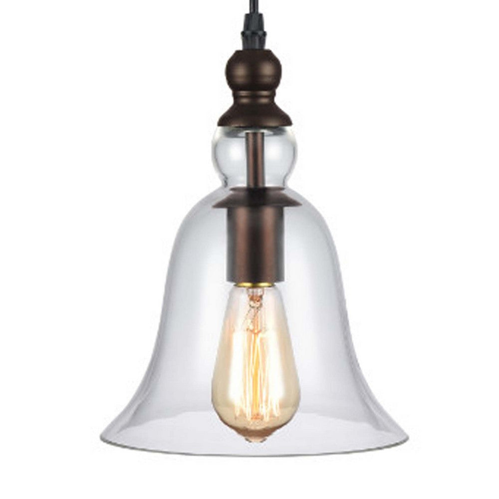 60 Watt Pendant Light with Metal Body and Glass Shade Bronze and Clear CHL-CH58040RB08-DP1
