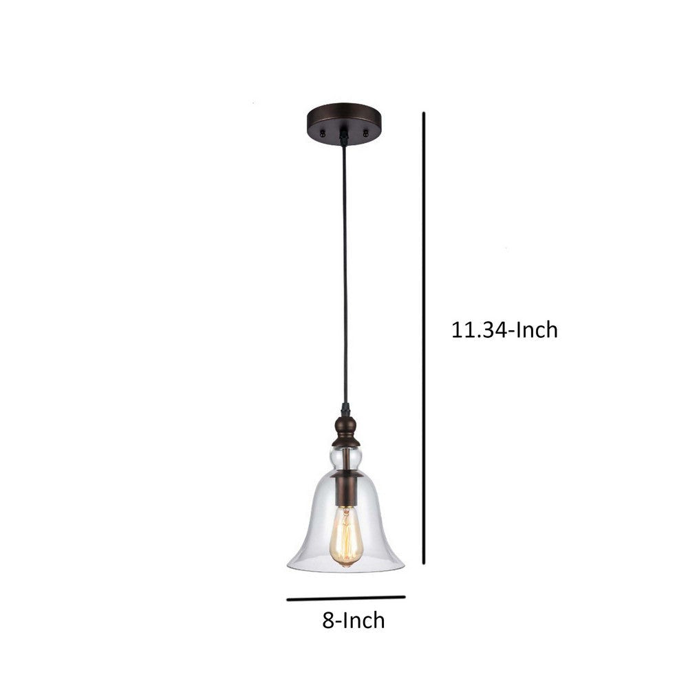 60 Watt Pendant Light with Metal Body and Glass Shade Bronze and Clear CHL-CH58040RB08-DP1