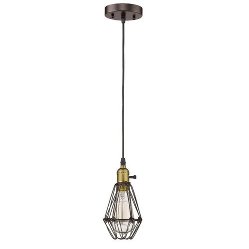 60 Watt Bulb Open Design Metal Frame Pendant Light, Bronze