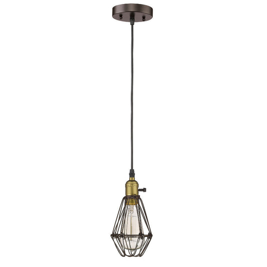 60 Watt Bulb Open Design Metal Frame Pendant Light, Bronze