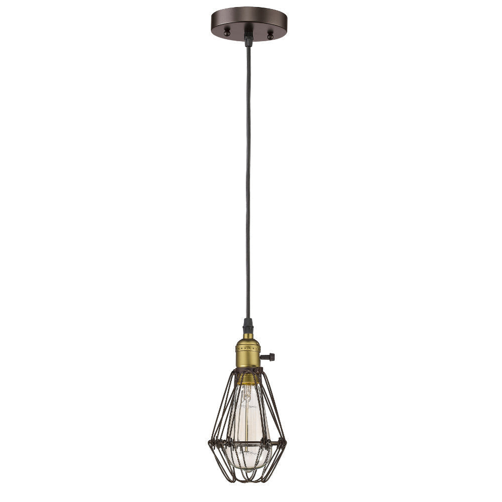 60 Watt Bulb Open Design Metal Frame Pendant Light, Bronze