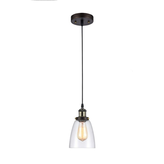 60 Watt Pendant Light with Metal Body and Glass Shade, Black and Clear