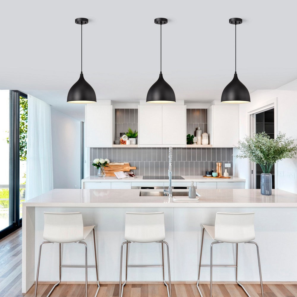 Chloe Lighting Walter Industrial 1 Light Textured Black Mini Pendant Ceiling Fixture 10’’ Wide CHL-CH58070BK10-DP1