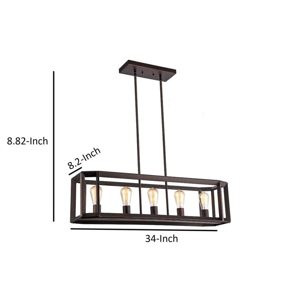 34 Inches Industrial 5 Light Metal Linear Pendant Bronze CHL-CH59059RB34-UP5