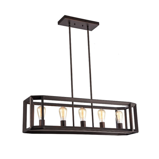 34 Inches Industrial 5 Light Metal Linear Pendant, Bronze