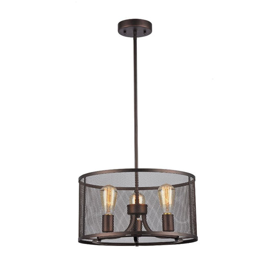 3 Bulb Industrial Style Pendant Light with Metal Mesh Shade, Bronze