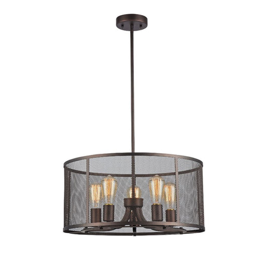5 Bulb Industrial Style Pendant Light with Metal Mesh Shade, Bronze