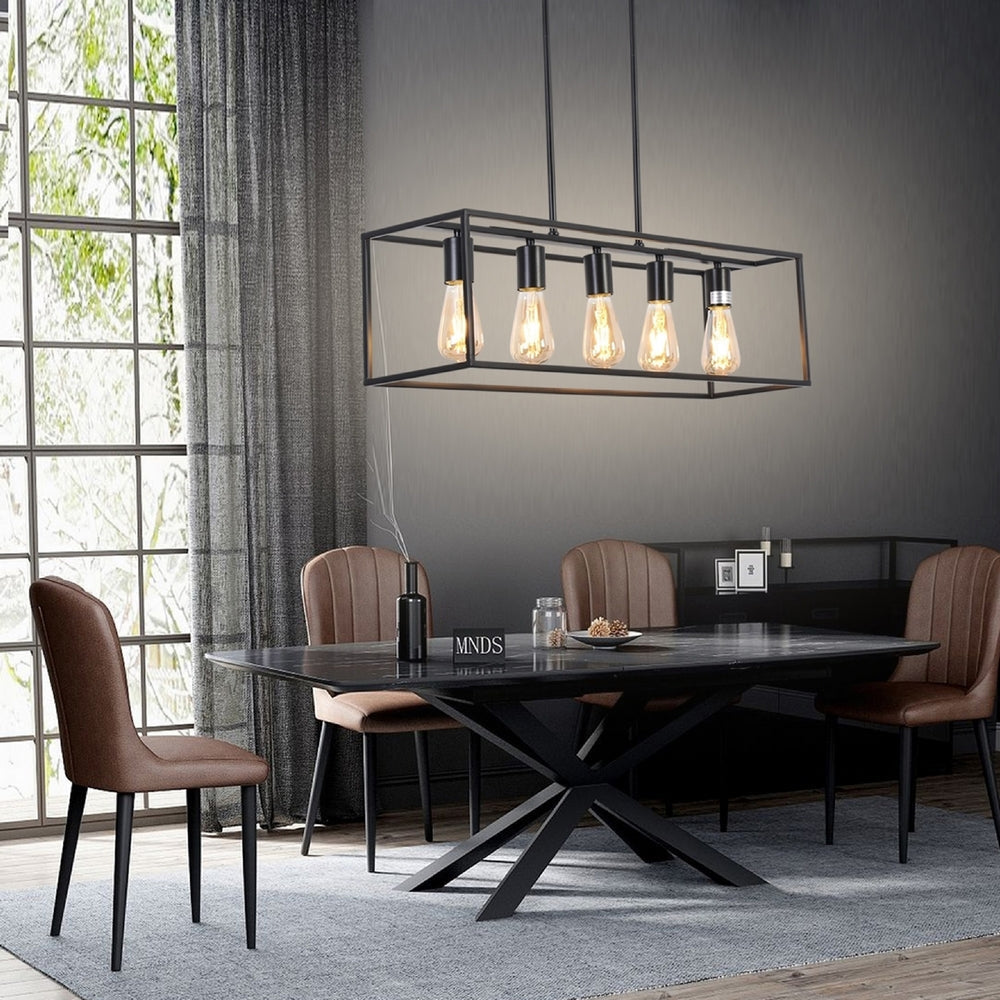 CHLOE Lighting IRONCLAD Industrial 5 Light Matt Black Island Pendant 33’’ Wide CHL-CH6D801BK33-DP5