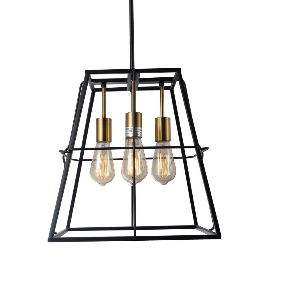 CHLOE Lighting IRONCLAD Industrial 4 Light Matt Black/Gold Trapezoid Ceiling Pendant 15’’ Wide CHL-CH6D803TT15-DP4