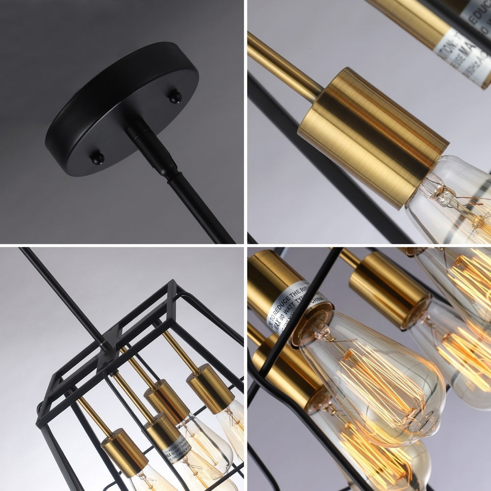 CHLOE Lighting IRONCLAD Industrial 4 Light Matt Black/Gold Trapezoid Ceiling Pendant 15’’ Wide CHL-CH6D803TT15-DP4