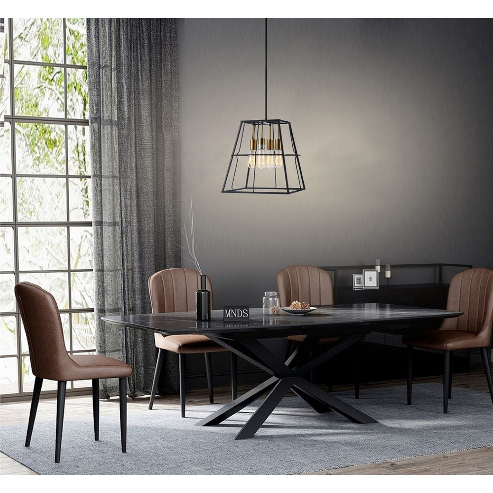 CHLOE Lighting IRONCLAD Industrial 4 Light Matt Black/Gold Trapezoid Ceiling Pendant 15’’ Wide CHL-CH6D803TT15-DP4