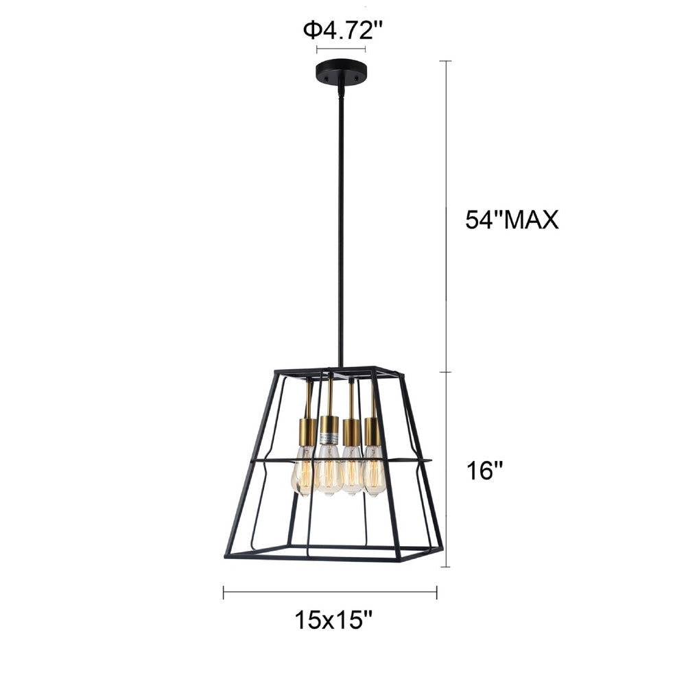 CHLOE Lighting IRONCLAD Industrial 4 Light Matt Black/Gold Trapezoid Ceiling Pendant 15’’ Wide CHL-CH6D803TT15-DP4