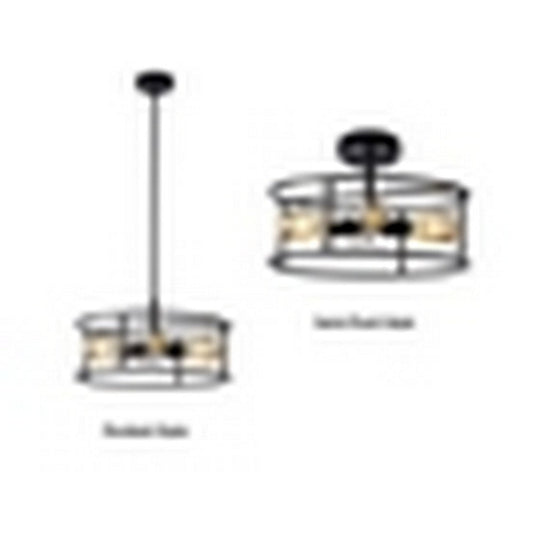 CHLOE Lighting RYKER Farmhouse 4 Light Black Drum Ceiling Pendant 18" Wide