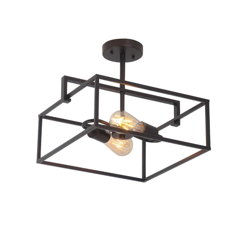 CHLOE Lighting NOLAN Farmhouse 2 Light Black Square Semi-Flush Ceiling Pendant 14.25’’ Wide CHL-CH6H410BK14-SF2