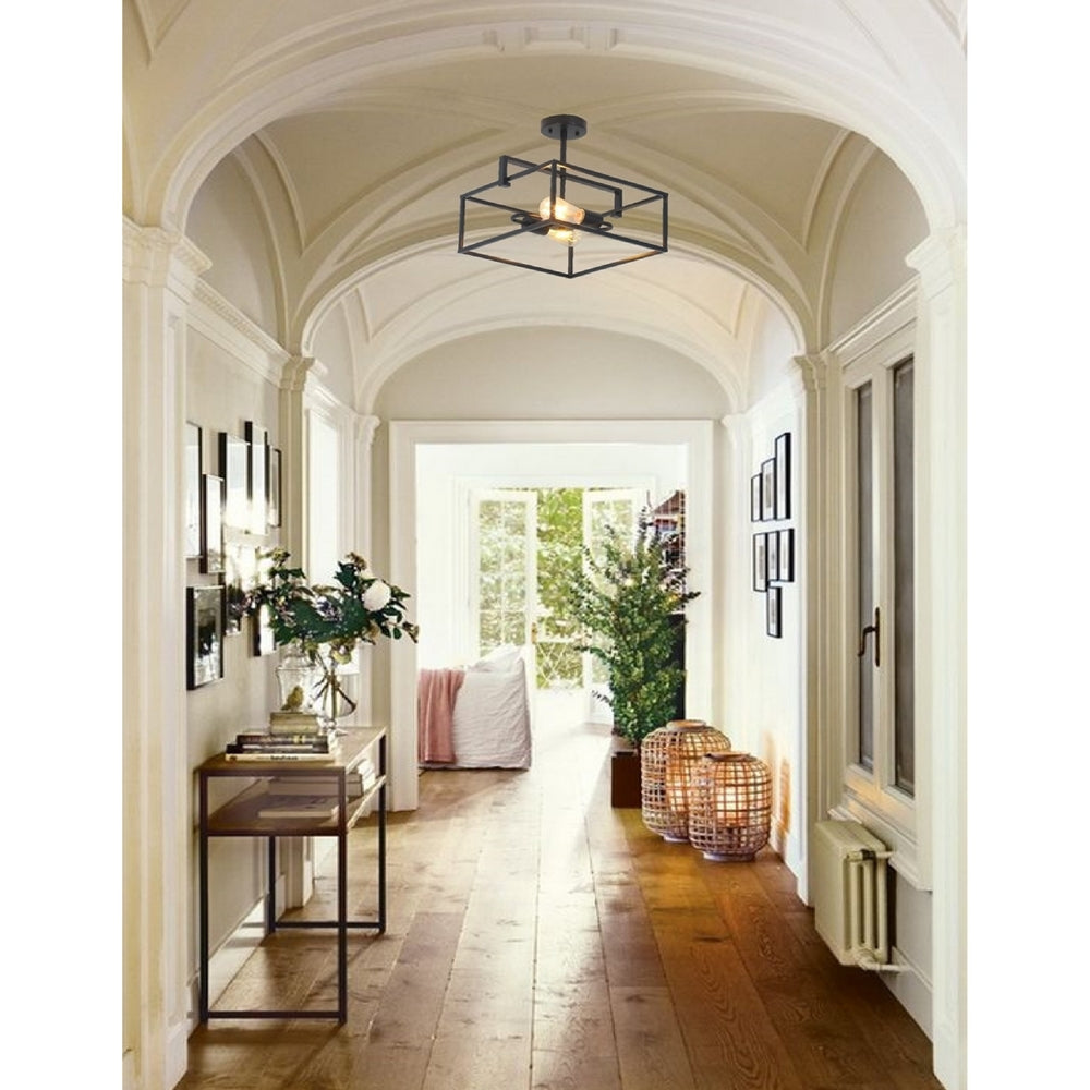 CHLOE Lighting NOLAN Farmhouse 2 Light Black Square Semi-Flush Ceiling Pendant 14.25’’ Wide CHL-CH6H410BK14-SF2