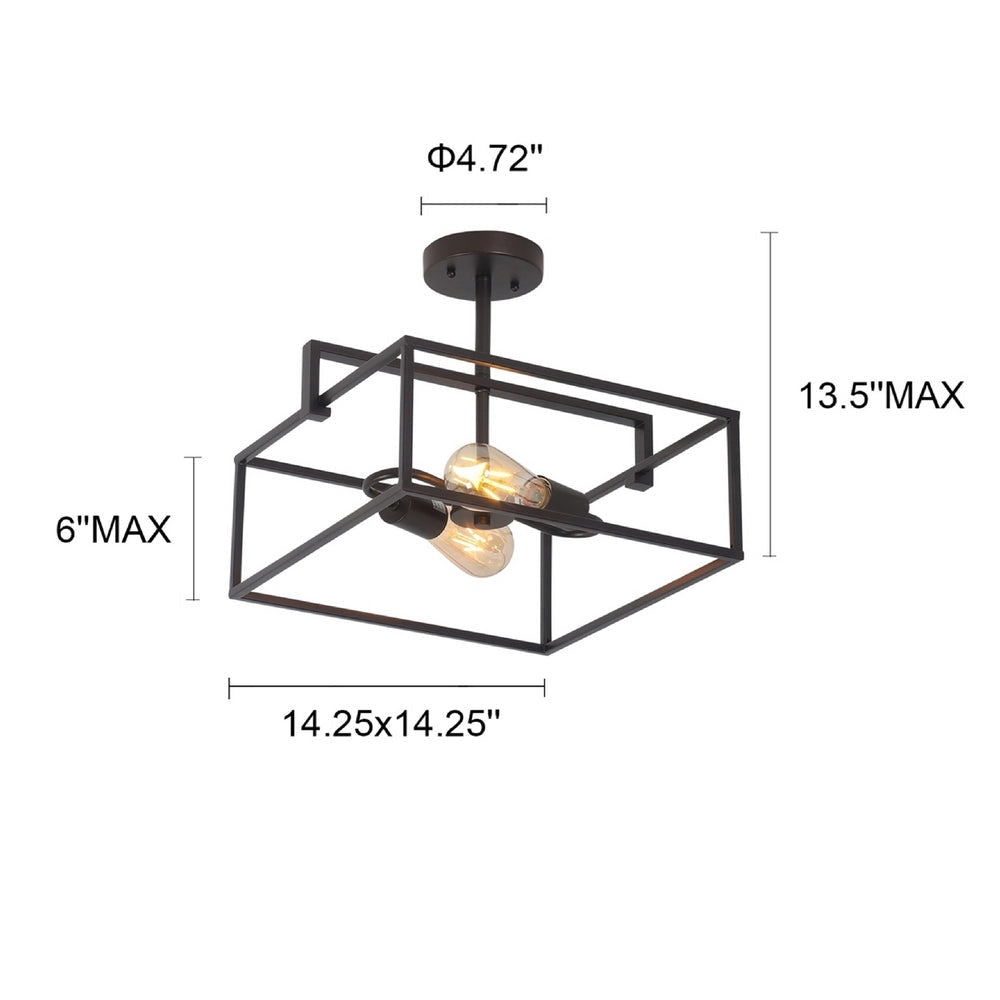 CHLOE Lighting NOLAN Farmhouse 2 Light Black Square Semi-Flush Ceiling Pendant 14.25’’ Wide CHL-CH6H410BK14-SF2