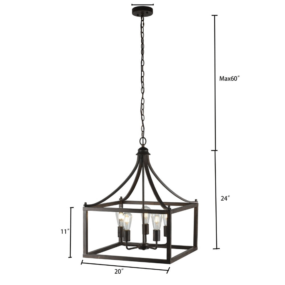 CHLOE Lighting RYDER Farmhouse 5 Light Antique Wood Finish Hanging Ceiling Pendant 20’’ Wide CHL-CH6H805AW20-UP5