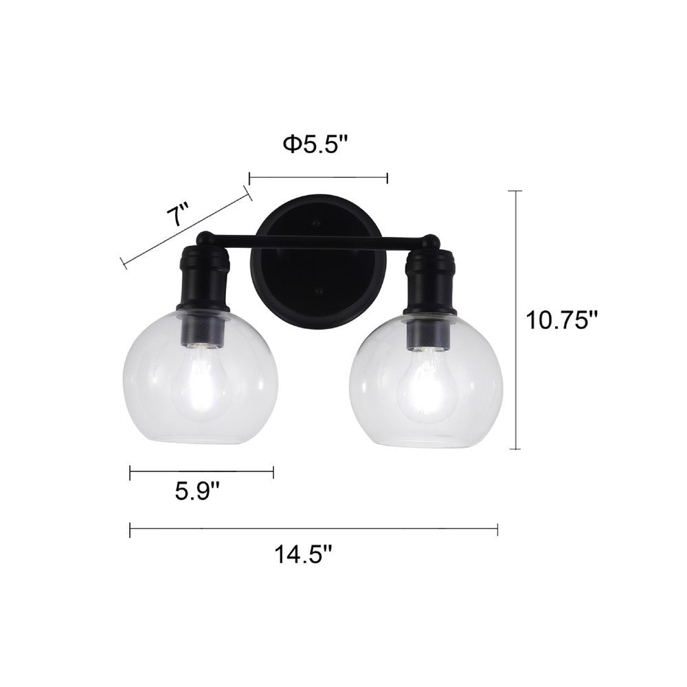 CHLOE Lighting OXA Transitional 2 Light Matt Black Vanity Bathlight 14’’ Wide CHL-CH6S001BK14-BL2