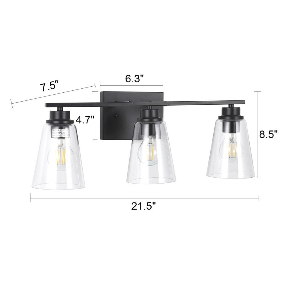 CHLOE Lighting ERIAN Transitional 3 Light Matt Black Vanity Bath Light 22’’ Wide CHL-CH6S101BK22-BL3