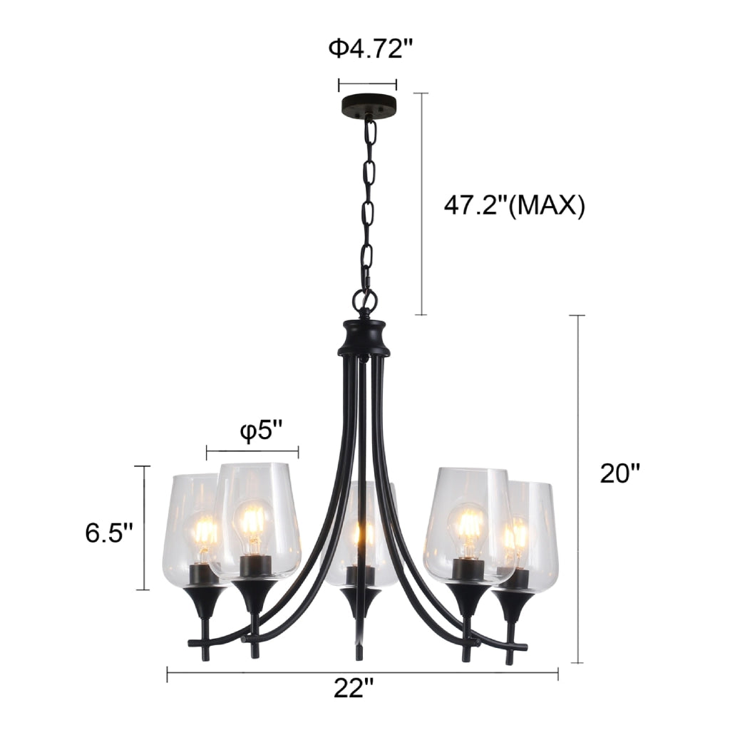 CHLOE Lighting WILLAN Transitional 5 Light Matt Black Up-Hanging Chandelier 21’’ Wide CHL-CH6S902BK21-UC5