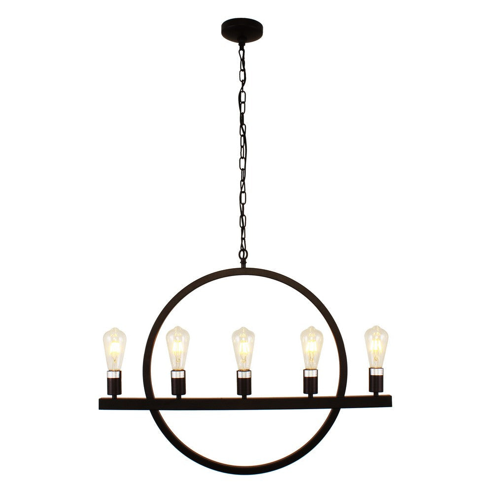 Lighting IRONCLAD Farmhouse 5 Light Oil Rubbed Bronze Ceiling Pendant 32’’ Wide CHL-CH7H040RB32-UP5