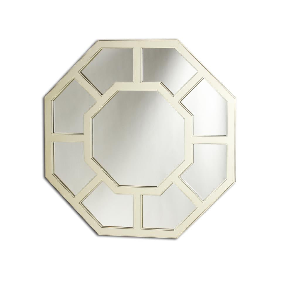 Contemporary Style Metal Wall Mirror with Octagonal Shape Design, Silver