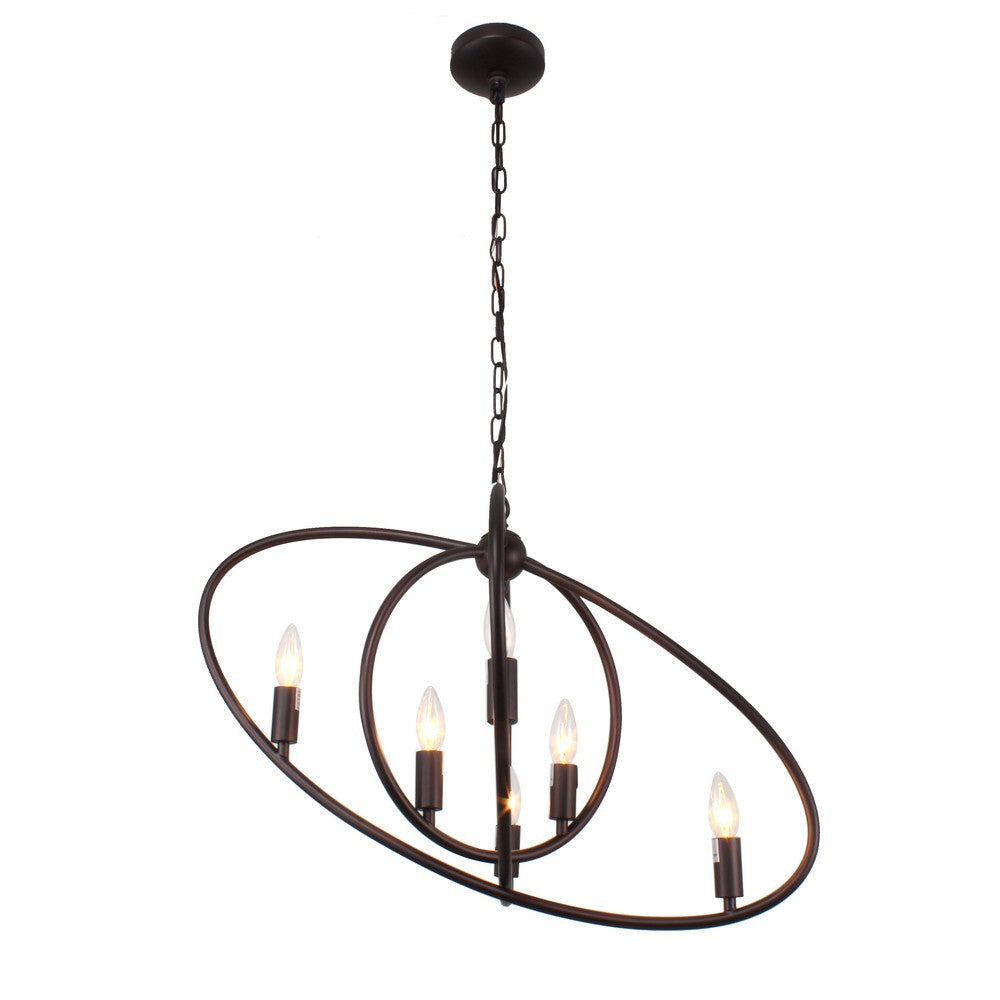 Transitional Metal 6 Light Ceiling Pendant with Wall Outlet Switch Bronze CHL-CH7S033RB21-UP6
