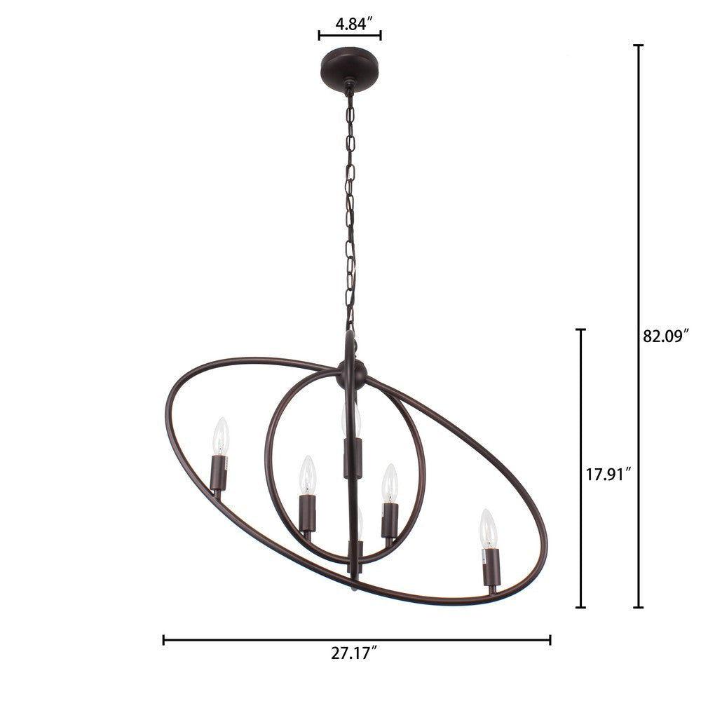 Transitional Metal 6 Light Ceiling Pendant with Wall Outlet Switch Bronze CHL-CH7S033RB21-UP6