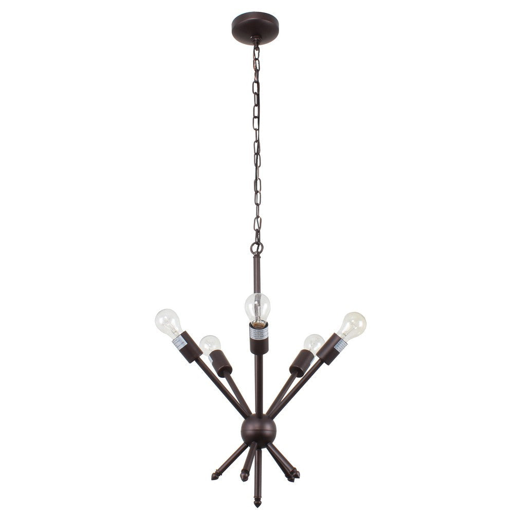Transitional Metal 5 Light Ceiling Pendant with Wall Outlet Switch Bronze CHL-CH7S052RB21-UP5