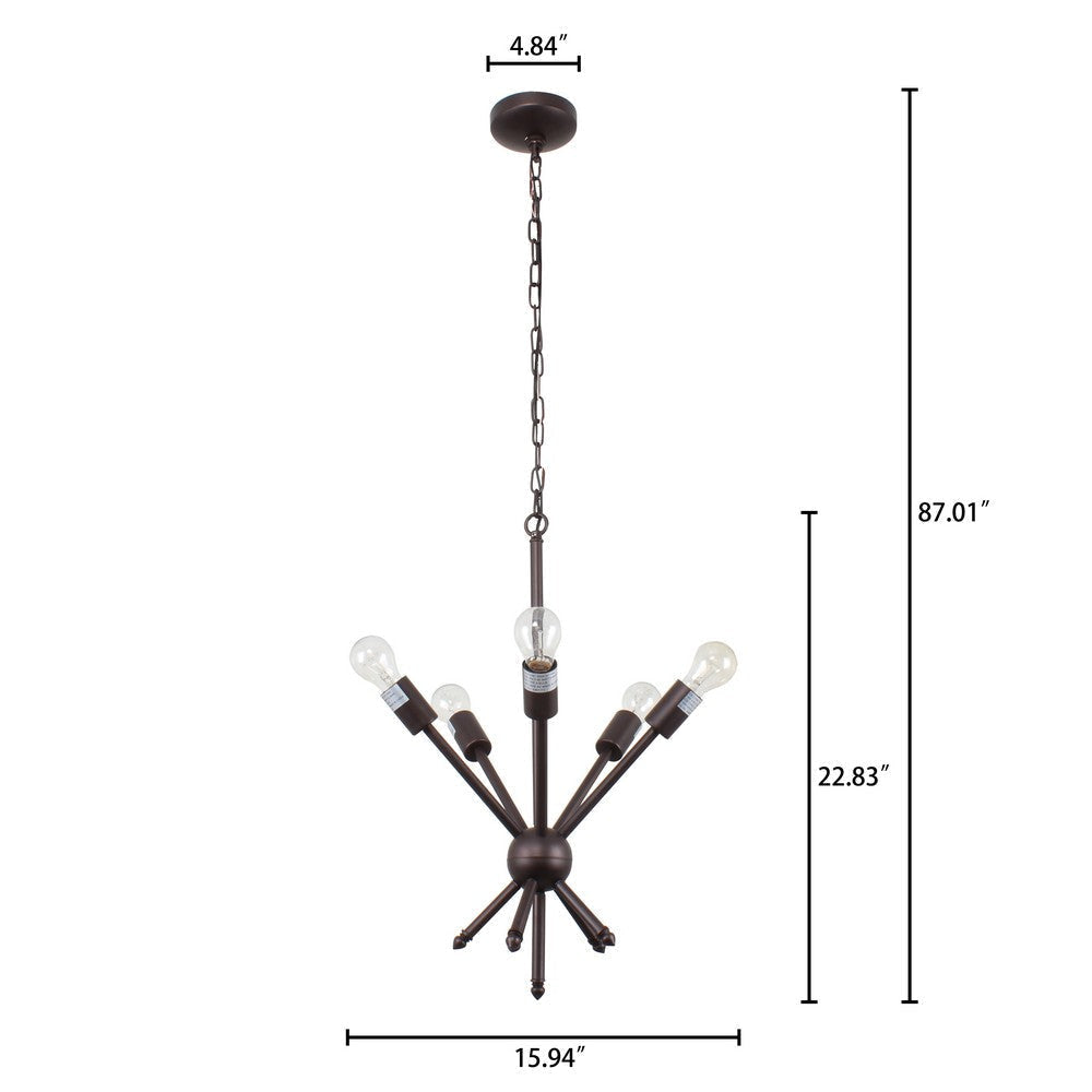 Transitional Metal 5 Light Ceiling Pendant with Wall Outlet Switch Bronze CHL-CH7S052RB21-UP5