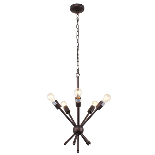 Transitional Metal 5 Light Ceiling Pendant with Wall Outlet Switch, Bronze