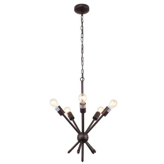 Transitional Metal 5 Light Ceiling Pendant with Wall Outlet Switch, Bronze