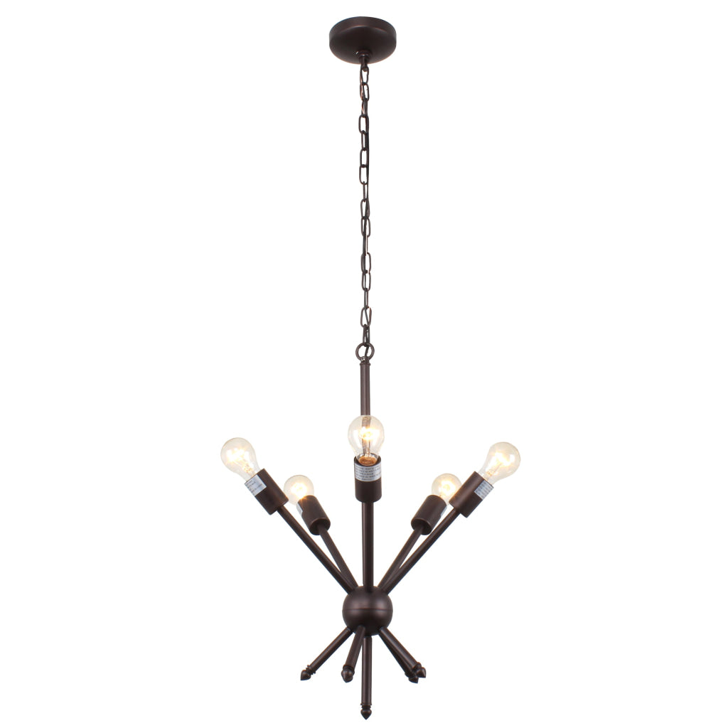 Transitional Metal 5 Light Ceiling Pendant with Wall Outlet Switch, Bronze