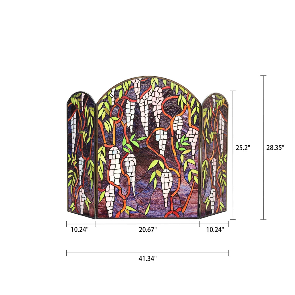 CHLOE Lighting CORINTH Tiffany-Style Stained Glass Grape Design Fireplace Screen 42’’ Wide CHL-CH8F002PF42-GFS