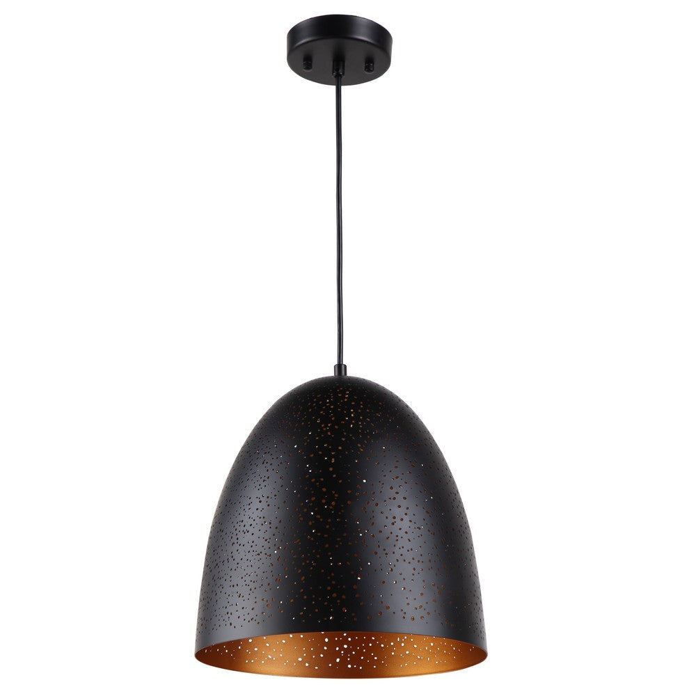 Lighting IRONCLAD Farmhouse 1 Light Textured Black & Gold Mini Ceiling Pendant 12’’ Wide CHL-CH8H263BK12-DP1
