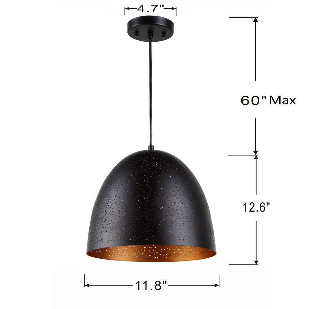 Lighting IRONCLAD Farmhouse 1 Light Textured Black & Gold Mini Ceiling Pendant 12’’ Wide CHL-CH8H263BK12-DP1