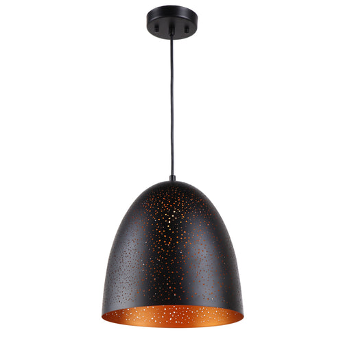 Lighting IRONCLAD Farmhouse 1 Light Textured Black & Gold Mini Ceiling Pendant 12" Wide