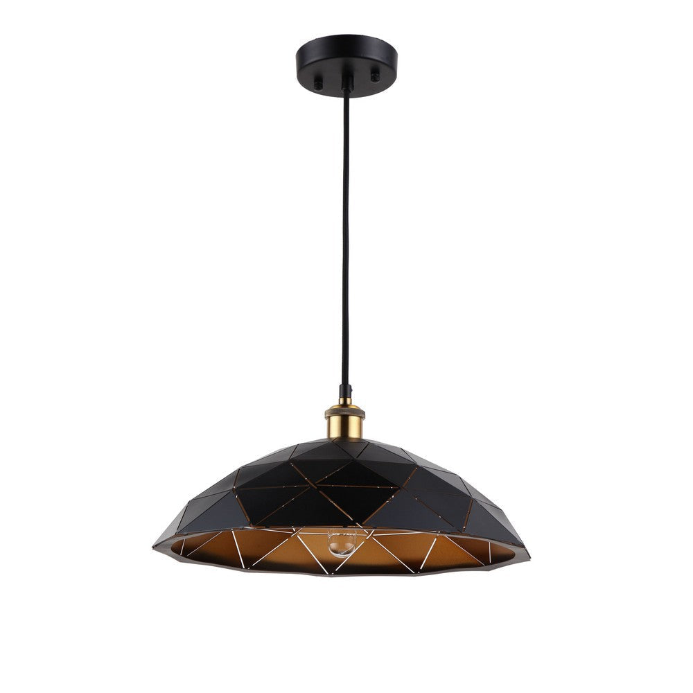 Ceiling Pendant Light with Geometric Bowl Shape Shade Black and Gold CHL-CH8H799BK16-DP1