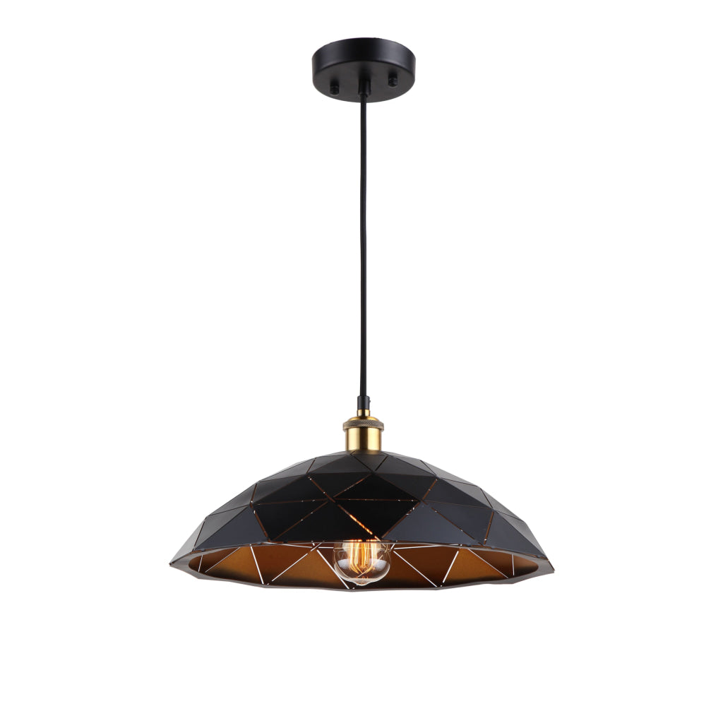 Ceiling Pendant Light with Geometric Bowl Shape Shade, Black and Gold