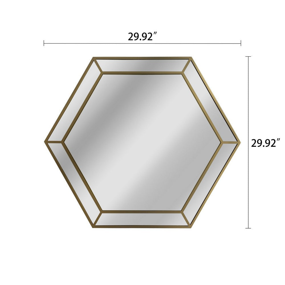 Chloe’S Reflection Golden Finish Hexagon Framed Wall Mirror 30’’ Width CHL-CH8M010GD34-FHX