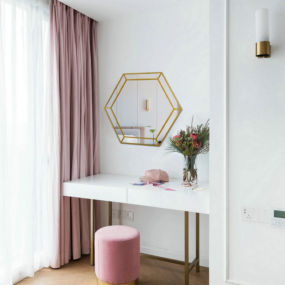 Chloe’S Reflection Golden Finish Hexagon Framed Wall Mirror 30’’ Width CHL-CH8M010GD34-FHX