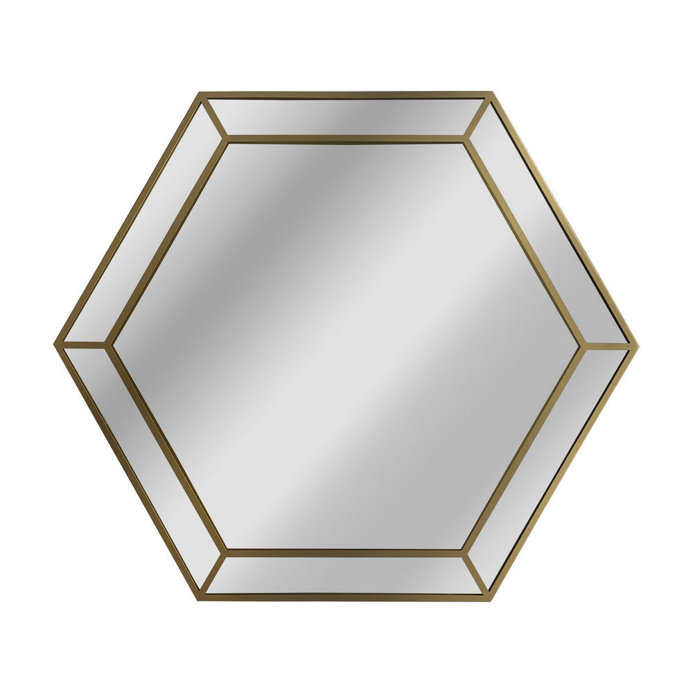 Chloe'S Reflection Golden Finish Hexagon Framed Wall Mirror 30" Width