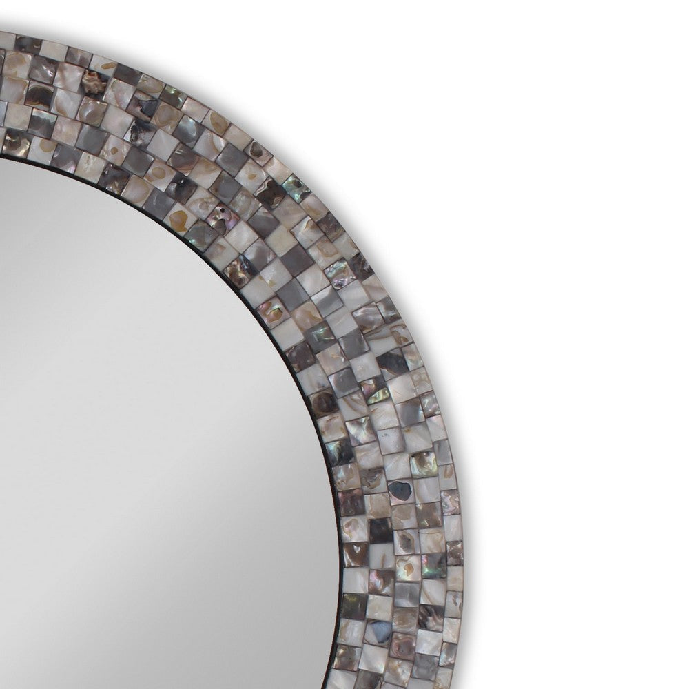 Chloe’S Reflection Vertical Hanging Seashell Finish Round Framed Wall Mirror 30’’ Height CHL-CH8M103BS30-RND