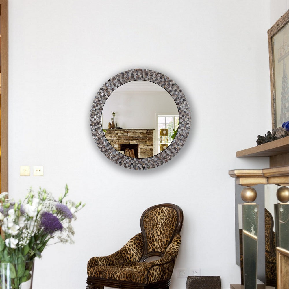 Chloe’S Reflection Vertical Hanging Seashell Finish Round Framed Wall Mirror 30’’ Height CHL-CH8M103BS30-RND