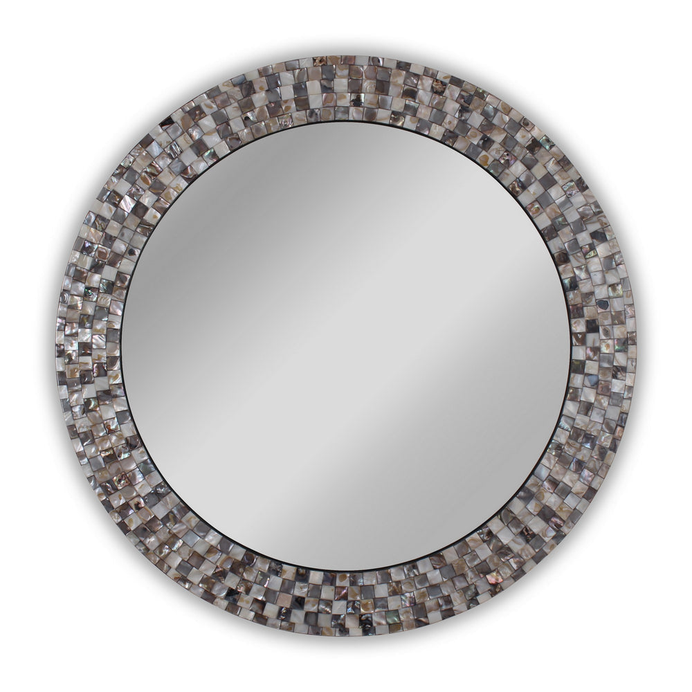 Chloe'S Reflection Vertical Hanging Seashell Finish Round Framed Wall Mirror 30" Height