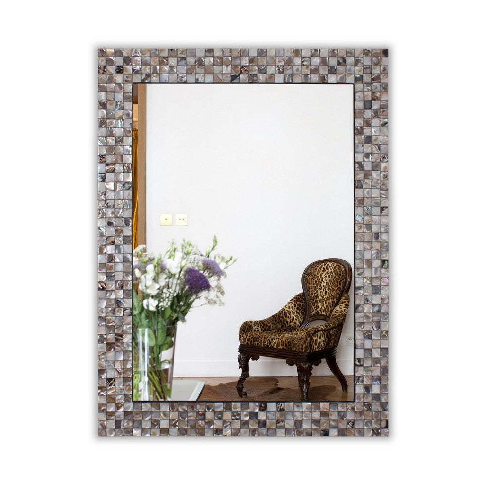 Reflection Verical/Horizontal Hanging Seashell Finish Rectangle Framed Wall Mirror 32’’ Height CHL-CH8M103BS32-VRT